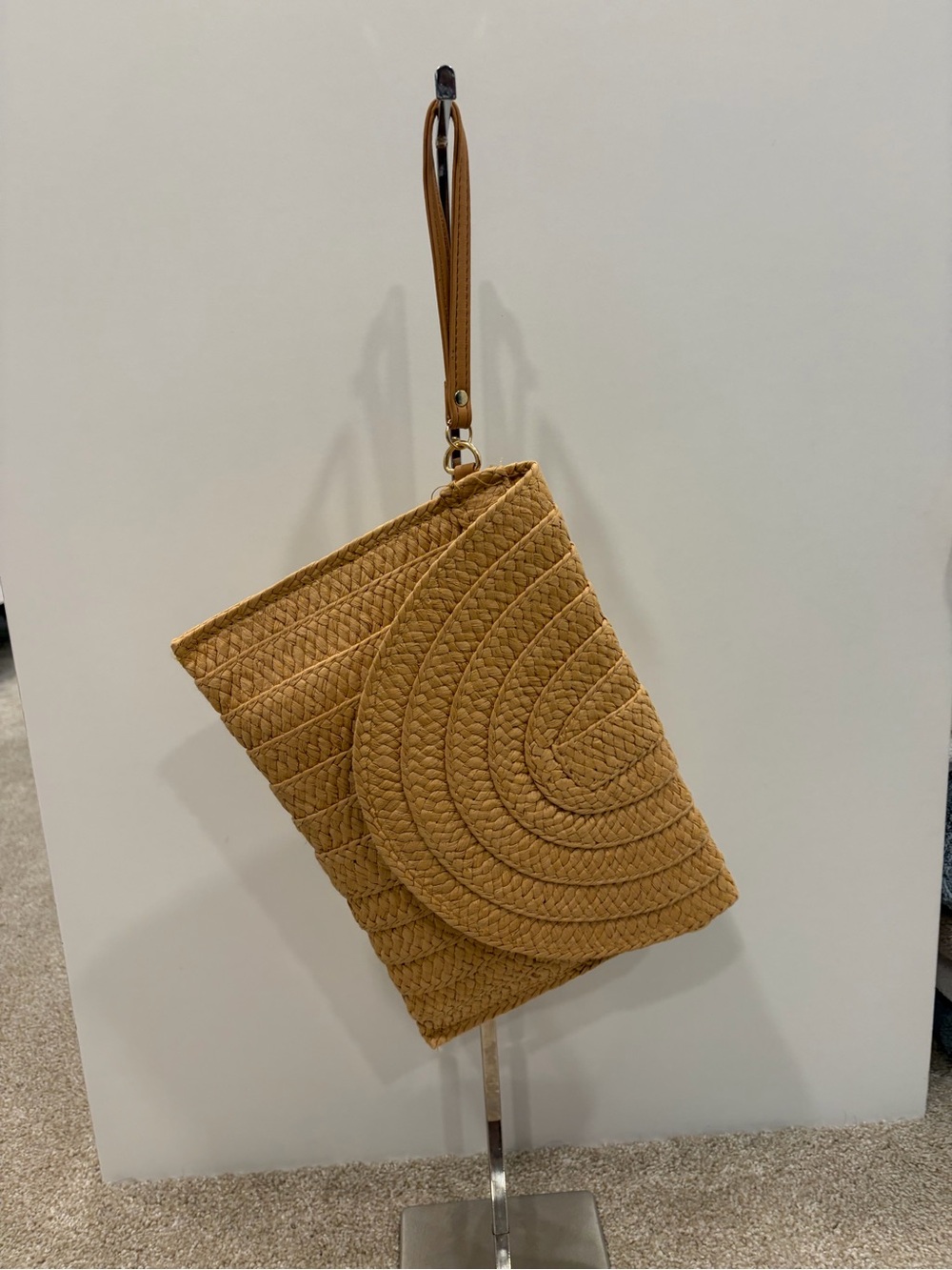 Woven Straw Wristlet Clutch in Tan